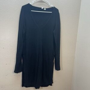 ANTHROPOLOGIE Moth Knit Cotton Tunic Top Black Women's M Open Sides Minimalist